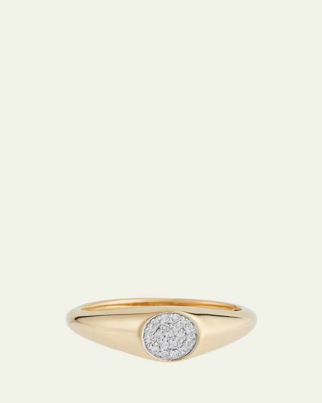 14k Mini Diamond Signet Ring, Size